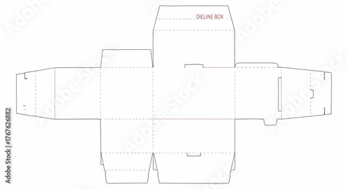 Dieline template for box packaging design with fold lines