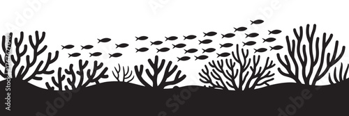 Explore Underwater Coral Reef Silhouette Art Nature Decor Design Print Illustration