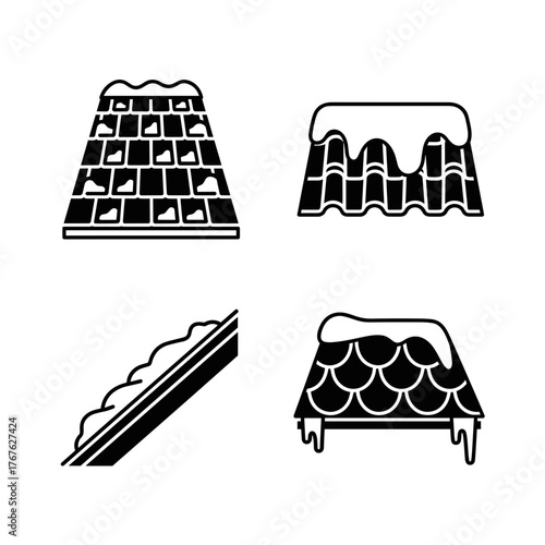 Snow on rooftop tiles illustration, winter roofing maintenance and weather protection