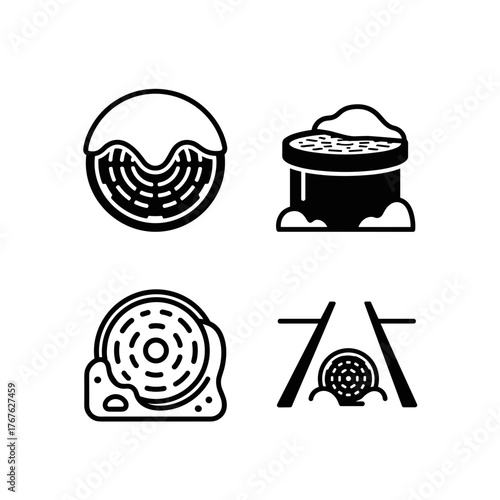 Snow on manhole cover illustration, winter urban environment concept
