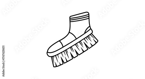 Outline of cleaning boot brush with simple lines for household tasks