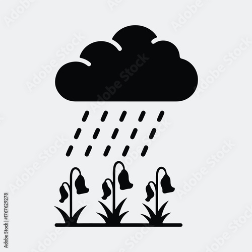 Silhouette dead flowers under cloud raining icon Vector illustration