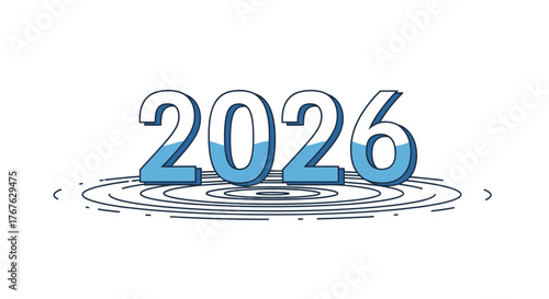 Illustration of the year 2026 with water effect and ripple design.