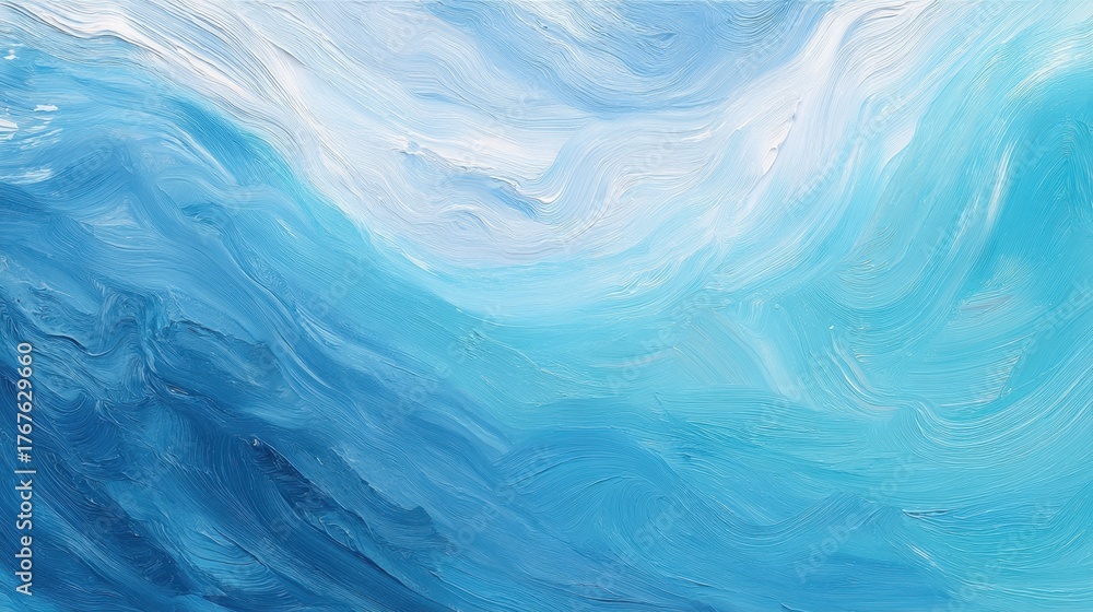 Fototapeta premium Blue wave texture with paint brush strokes. Abstract ocean water background. Energetic flowing motion for graphic design.