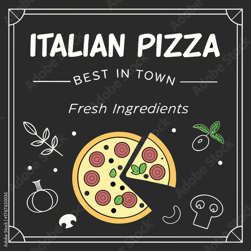 Delicious Italian pizza illustration, crafted with fresh ingredients, perfect for food lovers and restaurant promotions, enjoy best pizza in town