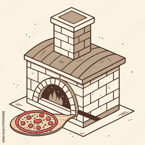 Authentic brick pizza oven, perfect for pizzeria branding, menu design, or culinary blog featuring delicious, fresh-baked Italian cuisine