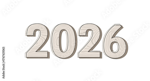 Stylized Wooden Numbers Displaying the Year 2026.