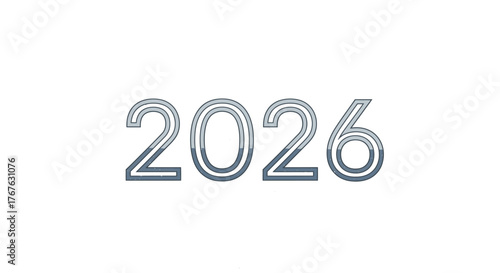 Silver 2026 Numerals on White Background, Future Year Celebration.