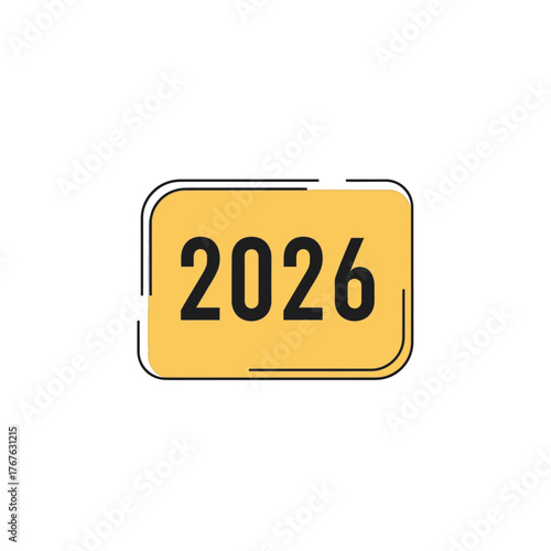 Stylized 2026 Year Icon on Yellow Rounded Rectangle.