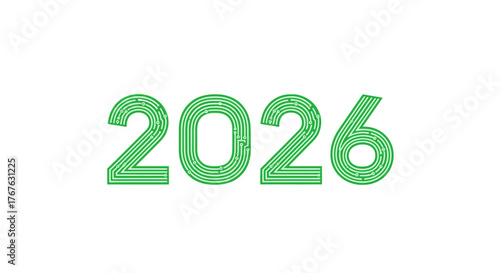 Stylized Green 2026 Text with Circuit Board Pattern.