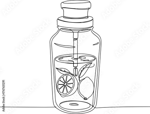 Line vector style illustration of infused water jar with fruits  