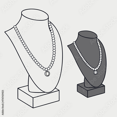 Elegant pearl necklaces displayed on mannequin busts, a timeless classic jewelry design with a modern edge perfect for fashion and style templates