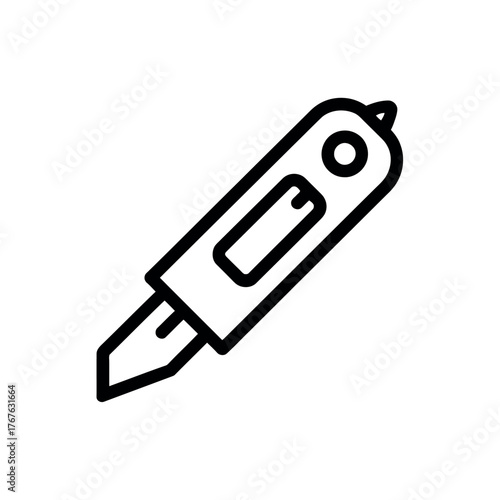 Black line art icon of a utility knife with blade extended cutter tool