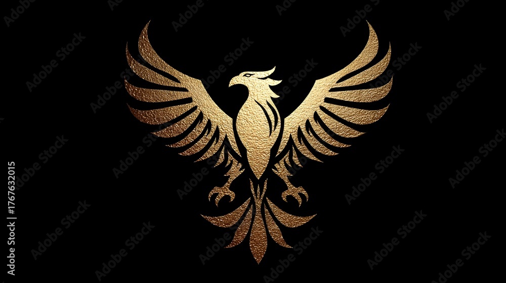 Obraz premium Luxury eagle logo in gold lines on black background. Concept: power, prestige, elegance, premium branding, luxury fashion labels, jewelry brands, elite services, and high-end identity design.