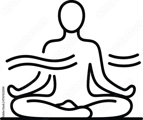 Line art icon of a person meditating in a lotus pose with flowing lines meditation yoga
