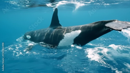Orca Whale Swimming Gracefully Underwater in Open Ocean