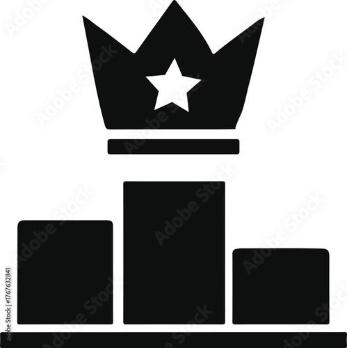 Crown on Podium Vector Icon — Leadership, Prestige, and Victory Symbol
