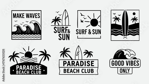 Surf And Sun Beach Club Logo Set