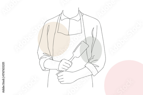 Chef holding spatula simple line art cooking kitchen