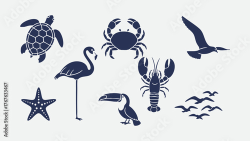 Ocean Wildlife Silhouette Tropical Sea Creature Collection