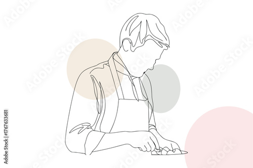 Chef preparing food with knife and ingredients cooking