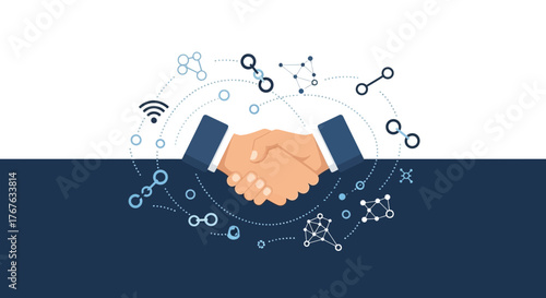 Global Partnership Connecting Through Technology Illustrated Handshake Design