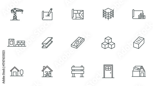 construction icon collection line vector design illustration template in trendy style