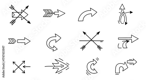 Hand-drawn arrow set on white background offering directional and design options for presentations