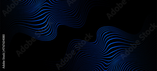 3D blue lines techno abstract background overlap layer on dark space with waves effect decoration. Modern graphic design element stripes style concept for web, poster, flyer, card, or brochure cover