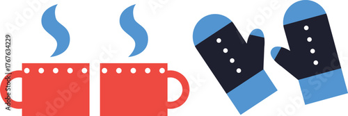 Christmas and Happy New Year. Winter Holiday. Merry Christmas modern design, holiday gifts, winter elements, candles, Christmas tree, village and Xmas decorations.	
