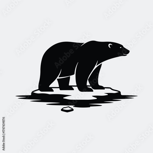 Silhouette polar bear standing on ice floe Vector illustration