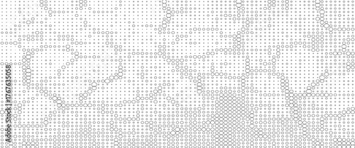Abstract grunge grid polka dot halftone background pattern. Spotted black and white line illustration