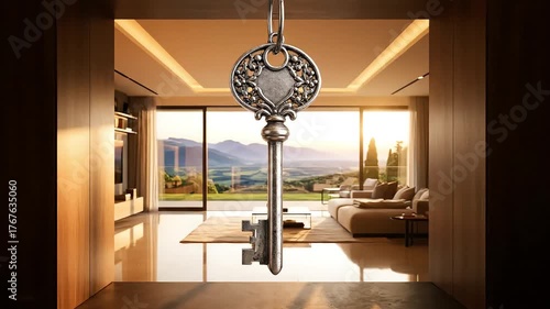Luxurious Interior with Key and Panoramic Mountain Landscape