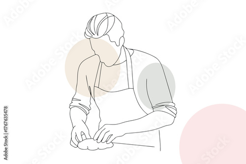 Baker kneading dough with abstract shapes bread baking