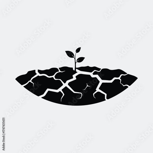 Silhouette sprout growing from cracked earth environment Vector illustration