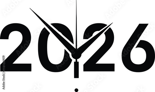 Minimalist 2026 year silhouette artfully integrated with clock hands for a new year countdown concept