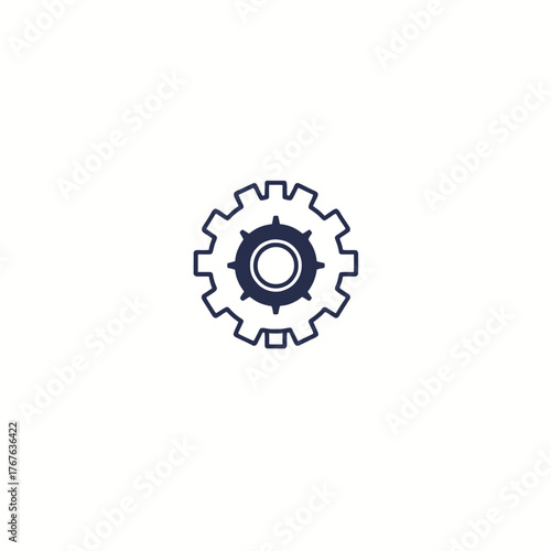 Illustration of a gear with a smaller gear inside, both in dark blue.