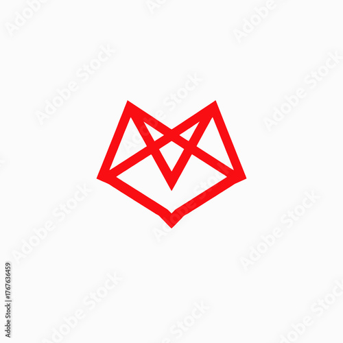 Red geometric fox head outline, minimalist design on a white background.