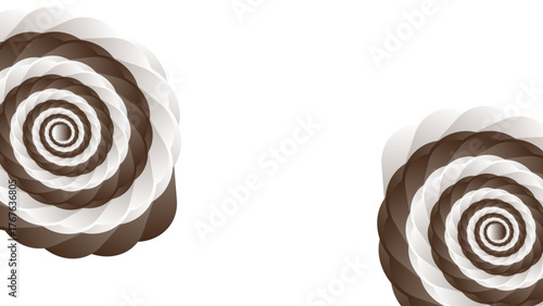 Abstract swirl pattern of brown and white rosettes.
Stylized chocolate and vanilla twist design on white.