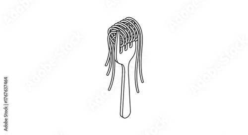 Minimalist fork design with spaghetti in continuous line art style