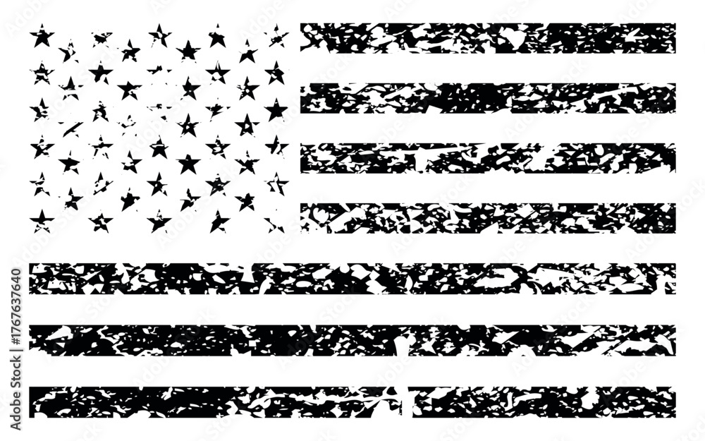 Obraz premium Black USA Grunge Flag, Distressed American Flag Vector with Vintage Patriotic