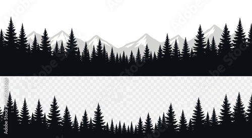 Tranquil Mountain Vista Evergreen Forest Silhouette Vector Background Panoramic Landscape Design
