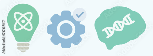 Idea, brain, intelligence, innovation, business, approval, check-in, computing, business, education, learning, solution, results, work, lamp, light. Vector icon set.eps