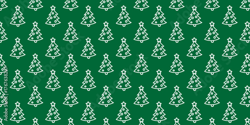 Festive natal pattern featuring pixelated white Christmas trees on a green background, a seamless design for winter holidays