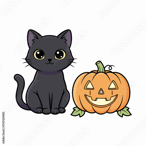 Black Cat and Pumpkin for Halloween Decoration