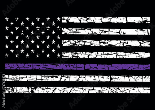 Fibromyalgia Awareness American Flag Design, Purple Ribbon USA Flag Vector for Chronic Pain Awareness and Support.