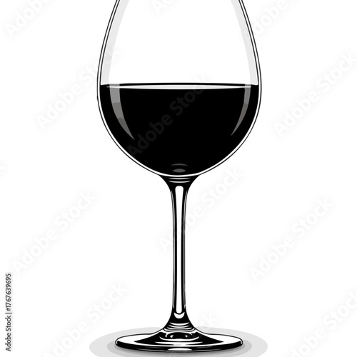 Elegant Wine Glass Filled with Dark Red Wine on a White Background, Simple and Clean Illustration for Beverage and Celebration