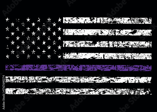 Fibromyalgia Awareness American Flag Design, Purple Ribbon USA Flag Vector for Chronic Pain Awareness and Support.