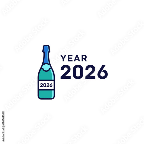 Festive 2026 New Year Celebration with Champagne Bottle Illustration.