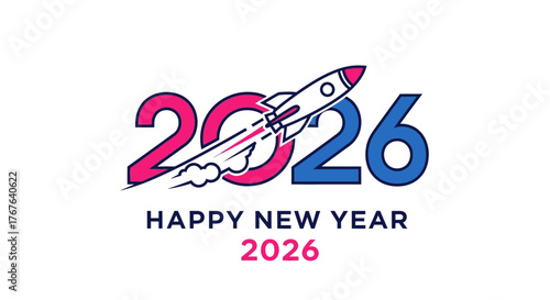 Festive 2026 New Year Design with Rocket Illustration.